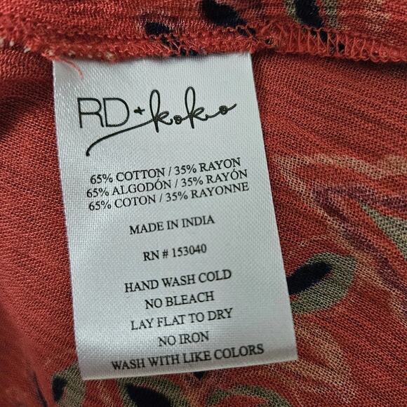 Anthropologie RD & Koko Embroidered Top Puff Sleeve Boho Hippie Orange Blue Med - Picture 8 of 9